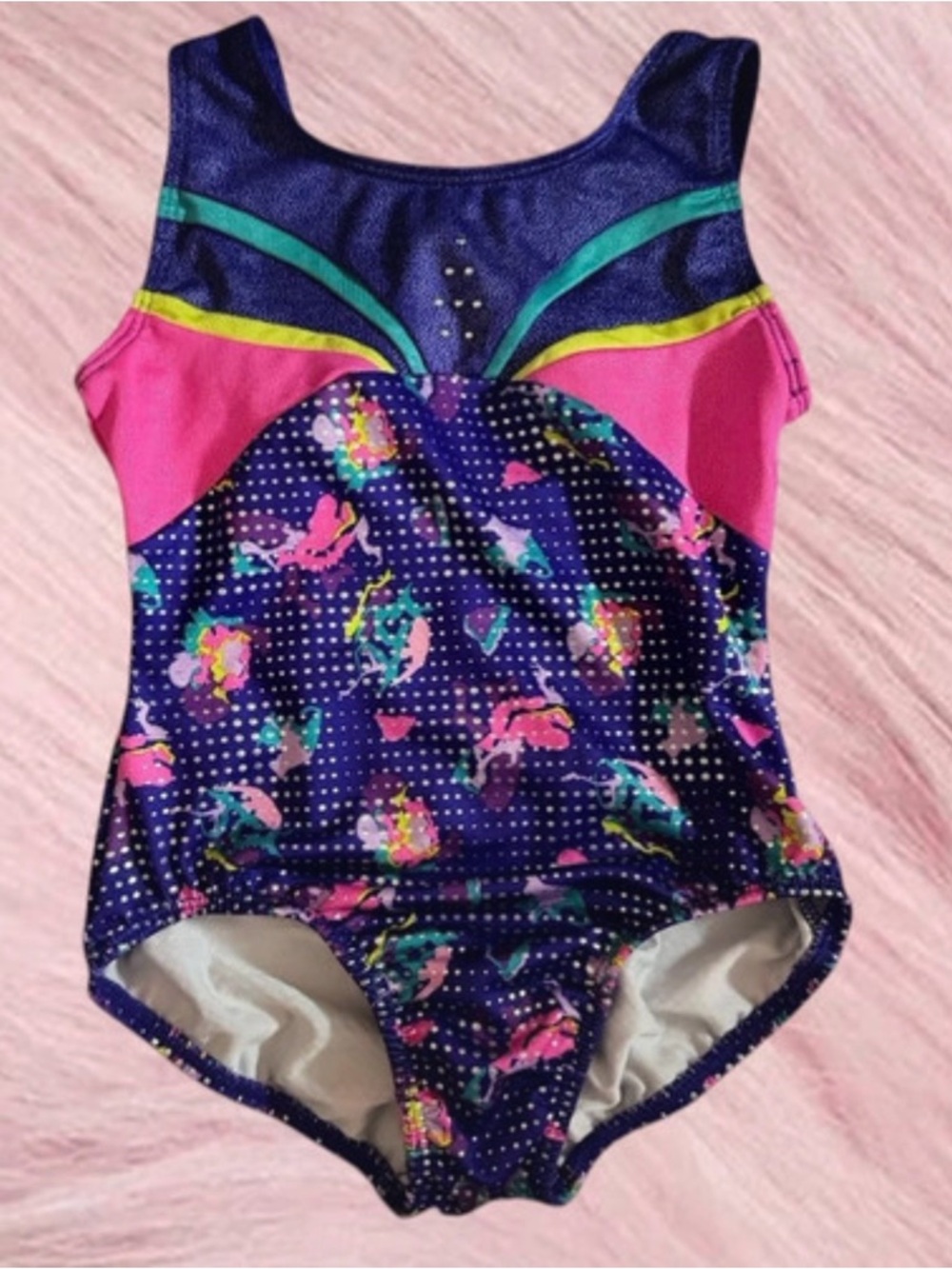Danskin Girls Navy Pink Multicolor Polka Dot Floral One-Piece Swimsuit